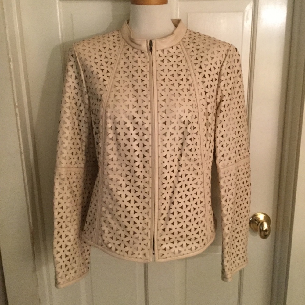 NWOT Worth Collection Tan Laser Cut Leather Jacket